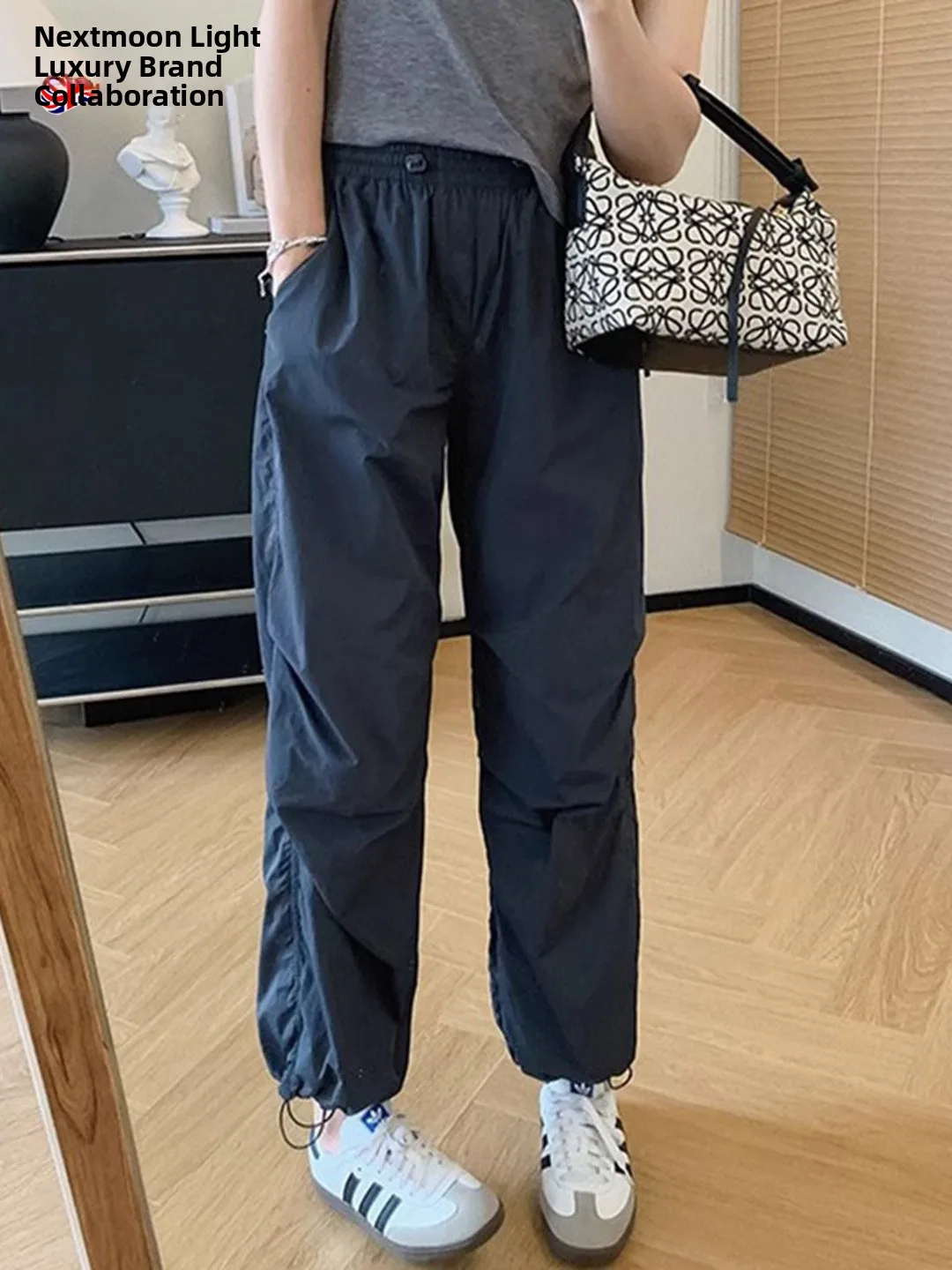 

Qui Dry Ice Silk Women's Casual Thin Work Trousers next Moon Collaborative Dstring Summer Long Pants Commute Sle High ...