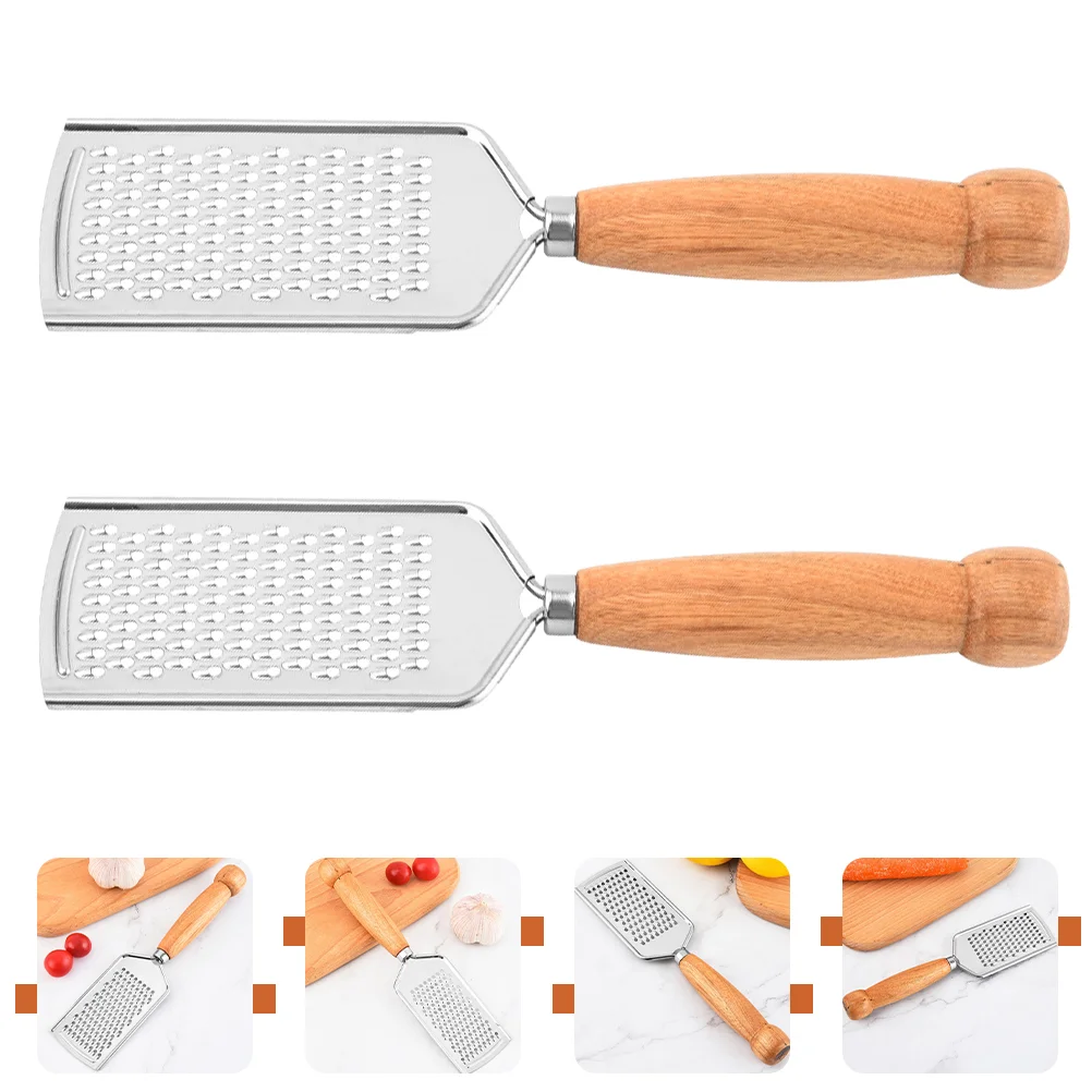 

2 Pcs Wooden Handle Grater Cheese Slicer Stainless Steel Food Multipurpose Butter Vegetable Shaver Chocolate Server