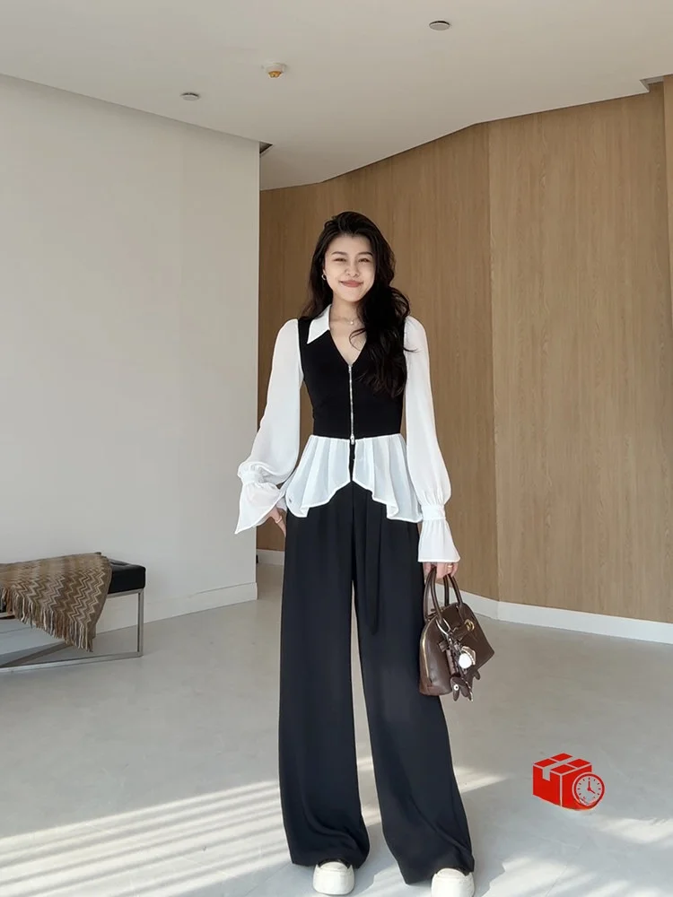 

Брюки-костюмные брюки Zhang a Xing Solo из драпированной ткани с цветными вставками, универсальные, с французской молнией, хлопковые, длинные