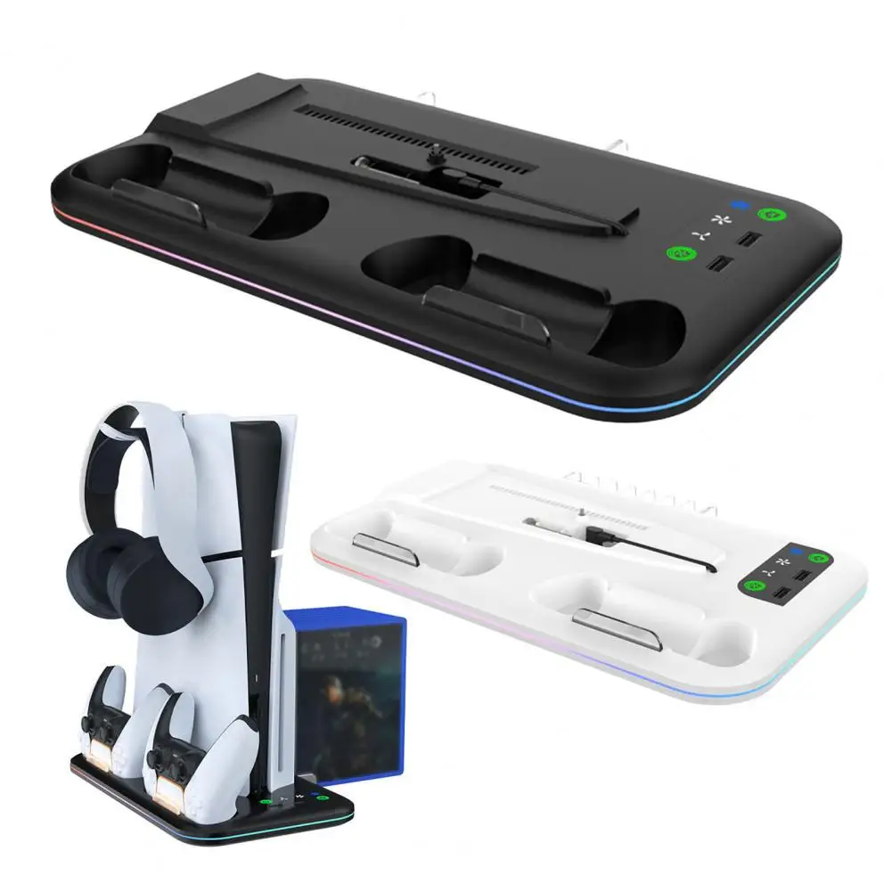 Indicateur de charge efficace, support vertical réglable avec chargeur de contrôleur pour PS5, base de console de jeu mince avec indicateur