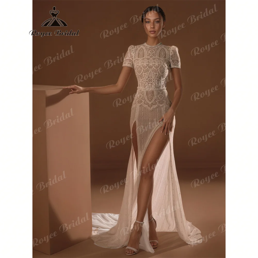 

Roycebridal O Neck Mermaid Wedding Dress 2025 Lace Court Train Side Slit Bridal Gown Customized vestidos de novia vestidos para