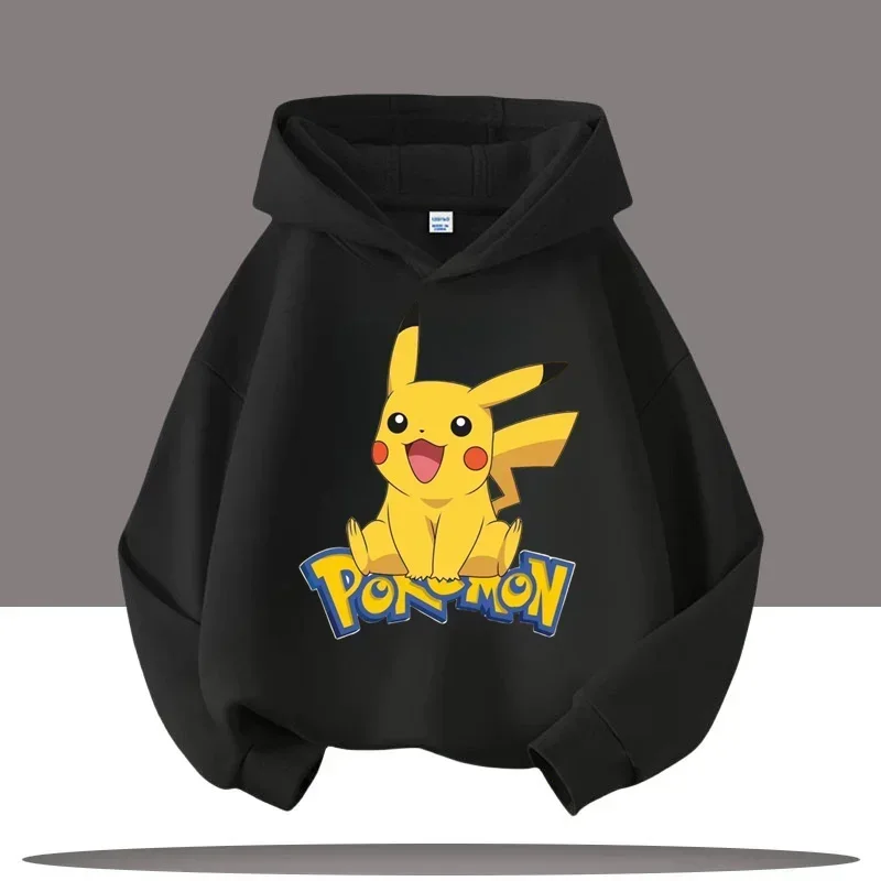 Felpa con cappuccio per bambini con stampa cartoon Pokémon per l'autunno e l'inverno, top casual a maniche lunghe, maglietta sportiva per ragazzi della serie Pokémon