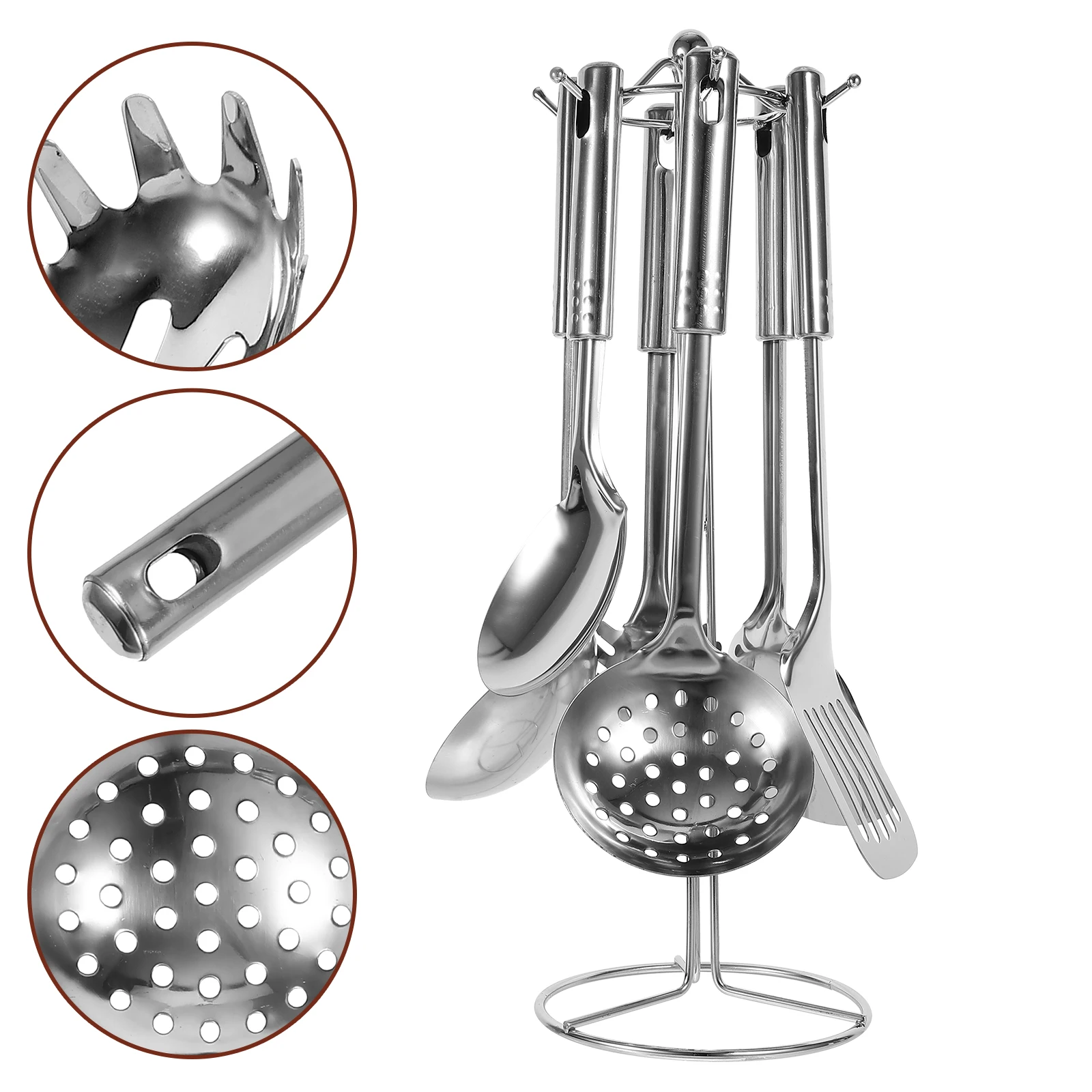 

6pcs Stainless Steel Cooking Utensil Kitchen Tools Set Storage Stand Rustproof Heat Resistant Home Hotel Restaurant Use