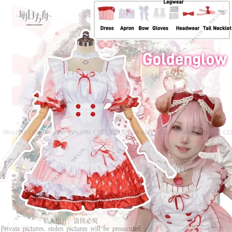 Goldenglow arknights cosplay traje vestido casa de flores nova mulher menina lolita bonito chá festa entrelazamento pele role play peruca