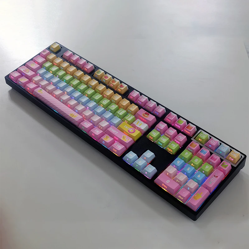 Side engraved keycaps, character light transmission pbt original micro-matte, cute ins wind dopamine small full set