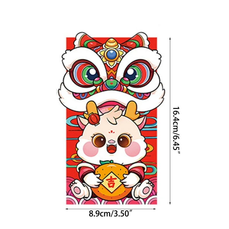 Sobres estilo chino Re, paquetes Año Nuevo 2024, bolsa dinero Hongbao, 6 uds.