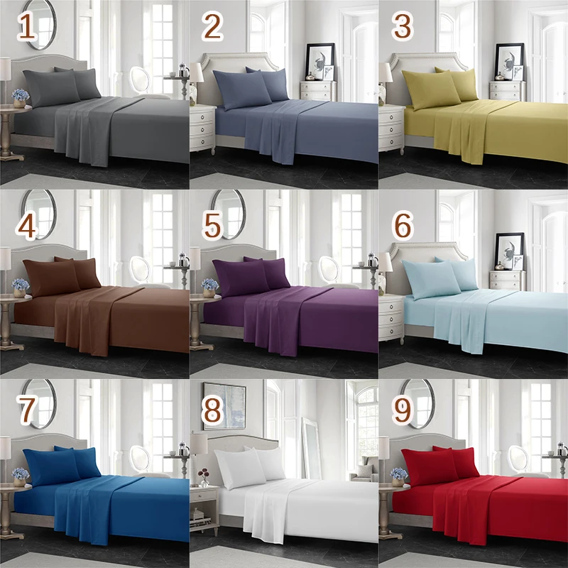 بلون لينة نحى طقم سرير المجهزة ورقة ورقة مسطحة المخدة طقم سرير ملاءة سرير التوأم كامل الملكة CA الملك 3/4 قطع