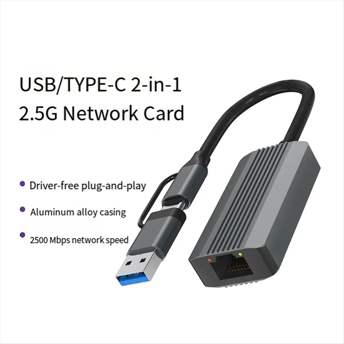 

(A26M) 2.5G High-Speed Ethernet Adapter USB 3.0 & Type C to RJ45 Network Card for Laptop PC NAS Server