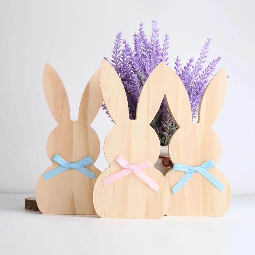 NEW 1PC Pine Rabbit Ornament Easter Wooden Household Ornaments Home Decor Crafts Decoration DIY Festival Accessories