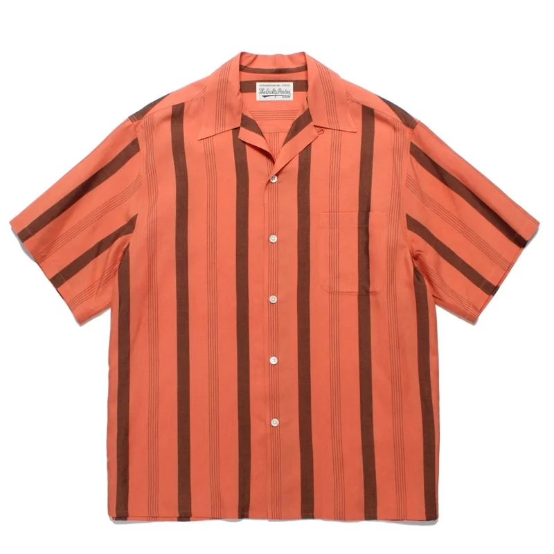 Best Quality Trend Summer WACKO MARIA Fashion Stripe Mens Womens Hawaii Holiday Short Sleeve Shirt Brand Tops