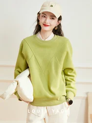 LOUIS YAO 2024 Spring and Autumn Round Neck Casual Loose Plush Thick Long Sleeve Hoodie Women's Retro Line Splicing Top
