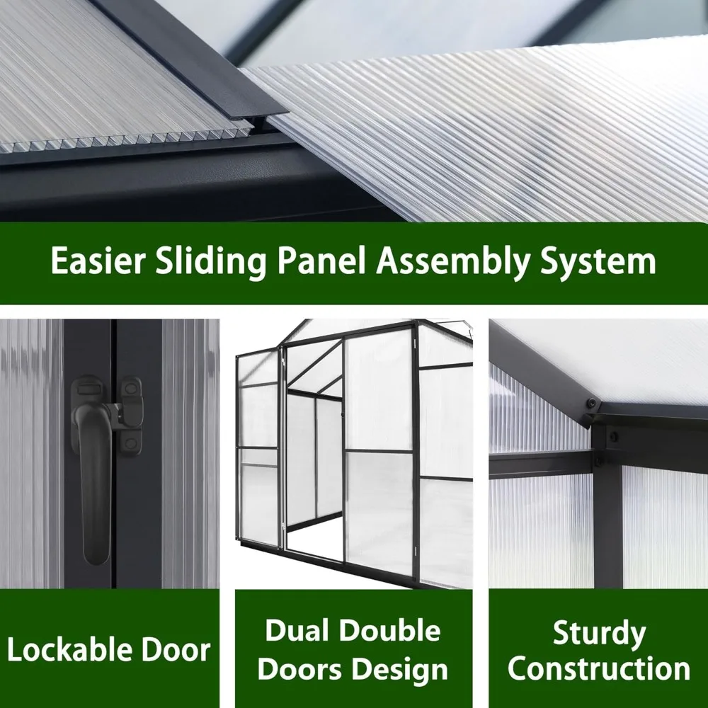 

8'x16' Polycarbonate Greenhouse Kit with Sliding Lockable Door for Outdoor, Walk-in Backyard House, Greenhouses