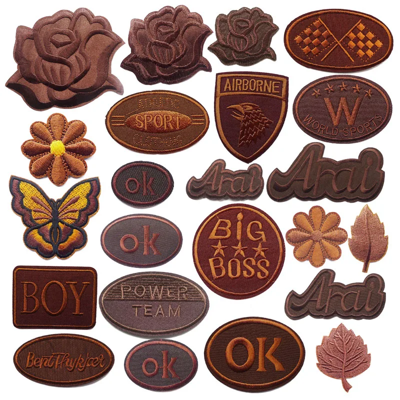 1 Pcs Brown Rose Butterfly Embroidery Iron on Patches For Clothing Jacket Stickers Appliques Backpack Badges Hats Parkas Coats