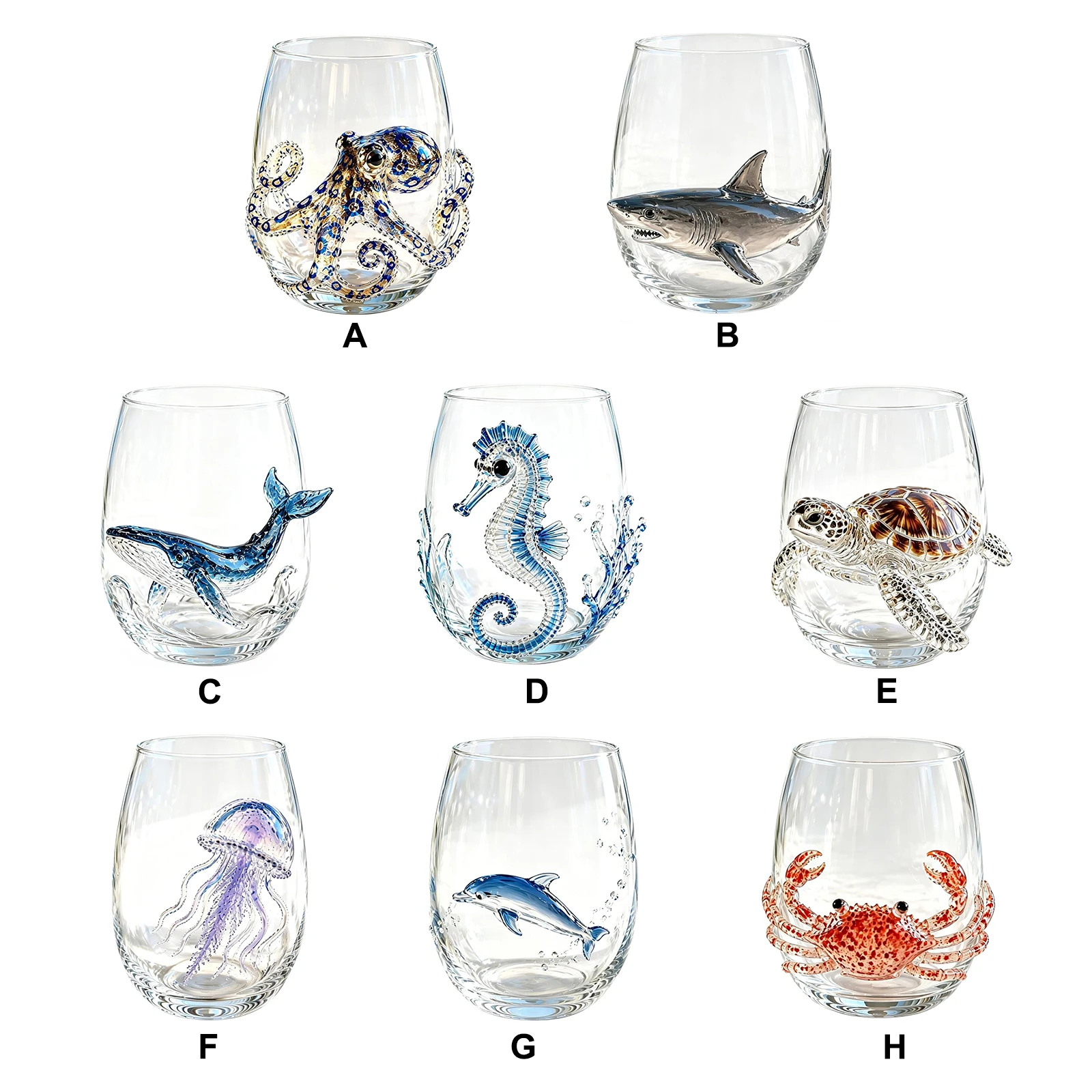 Ocean Octopus Glass Jellyfish Cup Shark Glassware 12oz 3D Clear Novelty Coastal Marine Animal Drinking Glass Wine Glasses