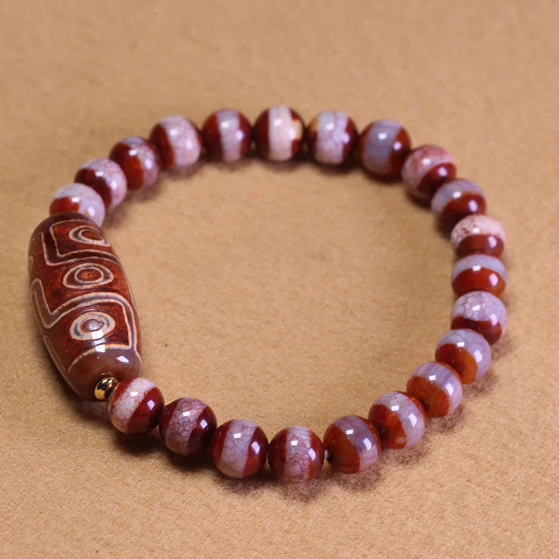 Natural red dragon scalePharmacist's Pearl bracelet with fire offering nine-eyed dzi beads vintage Tibetan-style single-strand