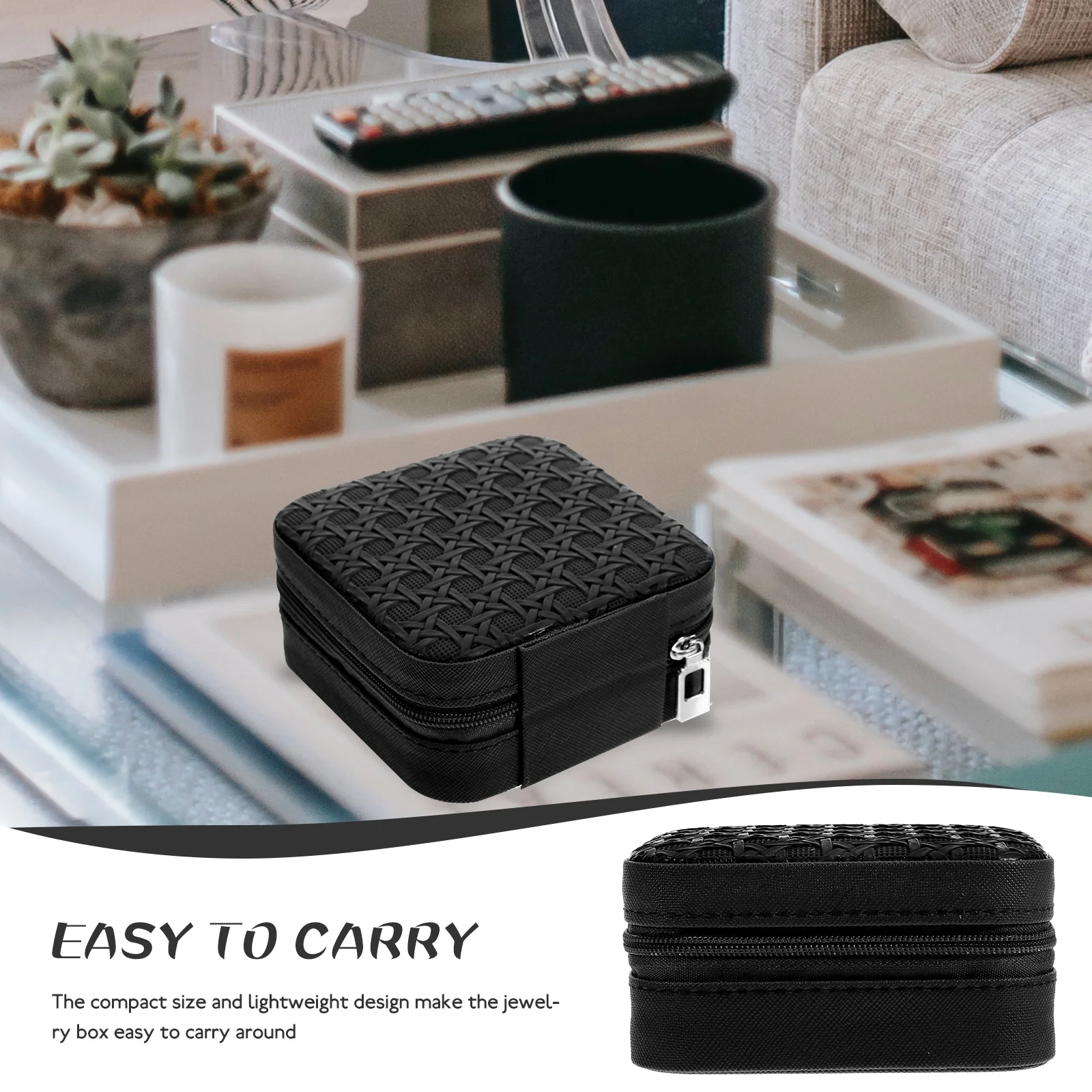 

Compact Jewelry Box Organizer For Earrings Necklaces Bracelets Portable Travel Case Lightweight Durable Soft Lined Woven Pattern