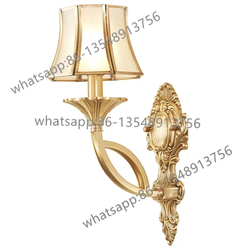 Copper wall lamp American single double head glass cover aisle staircase wall lamp