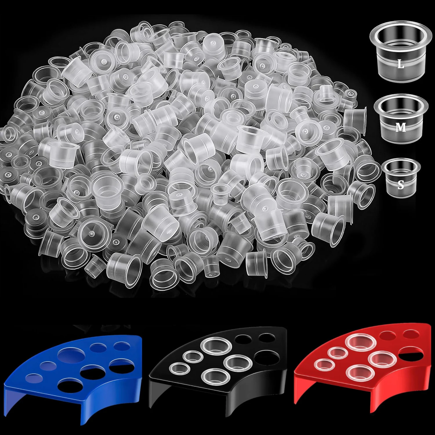 

Tattoo Ink Caps Kit - 1PC Tattoo Ink Cups Holder with 300Pcs Mixed Size Tattoo Ink Caps Permanent Makeup Pigment Cup Holde