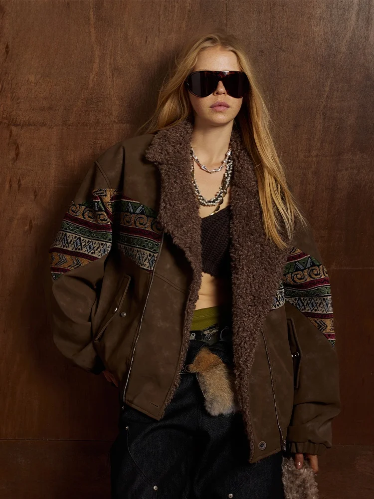 

Зимняя теплая куртка Guliang в американском ретро-стиле с воротником из овечьей шерсти, хлопковая, замшевая, свободного кроя, для повседневной носки, молодежная