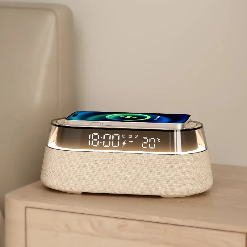 Desktop speaker BT home radio beige bluetooth speaker with mobile phone charger temperature display