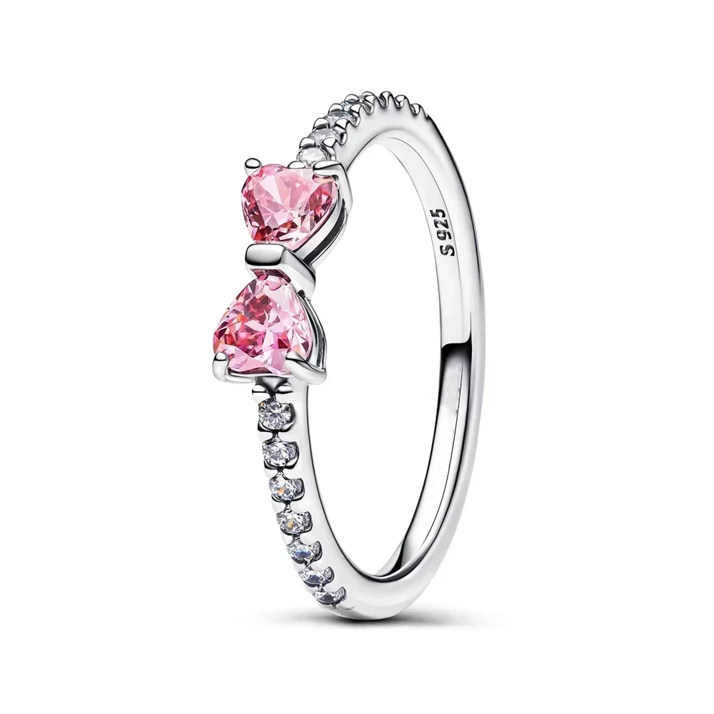 925 Sterling Silver Ring Elevated Red Heart With Colorful Crystal Rings For Women Valentine's Birthday Gift DIY Jewelry