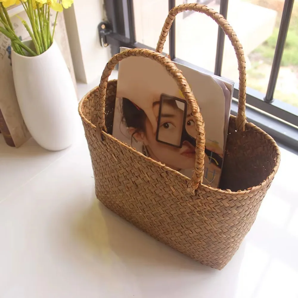 Flower Basket Crafts Seaweeds Woven Basket Bag Large Capacity Laundry Basket Garden Succulent Bag Room Decoration Gift