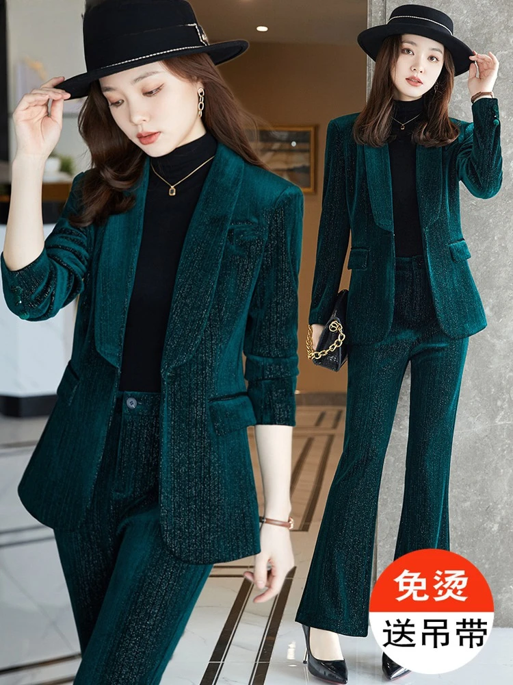 

Women's Gold Velvet Blazer Office Lady Spring Autumn Foreign Atmosphere Red Blazers Suit OL Professional Wear Blazers