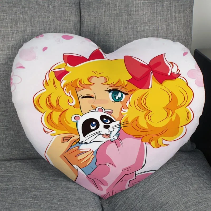 Custom Anime Candy Candy Pillow Case fodera per cuscino con cerniera a forma di cuore Soft No Fade federe per cuscini tessili per la casa decorativi