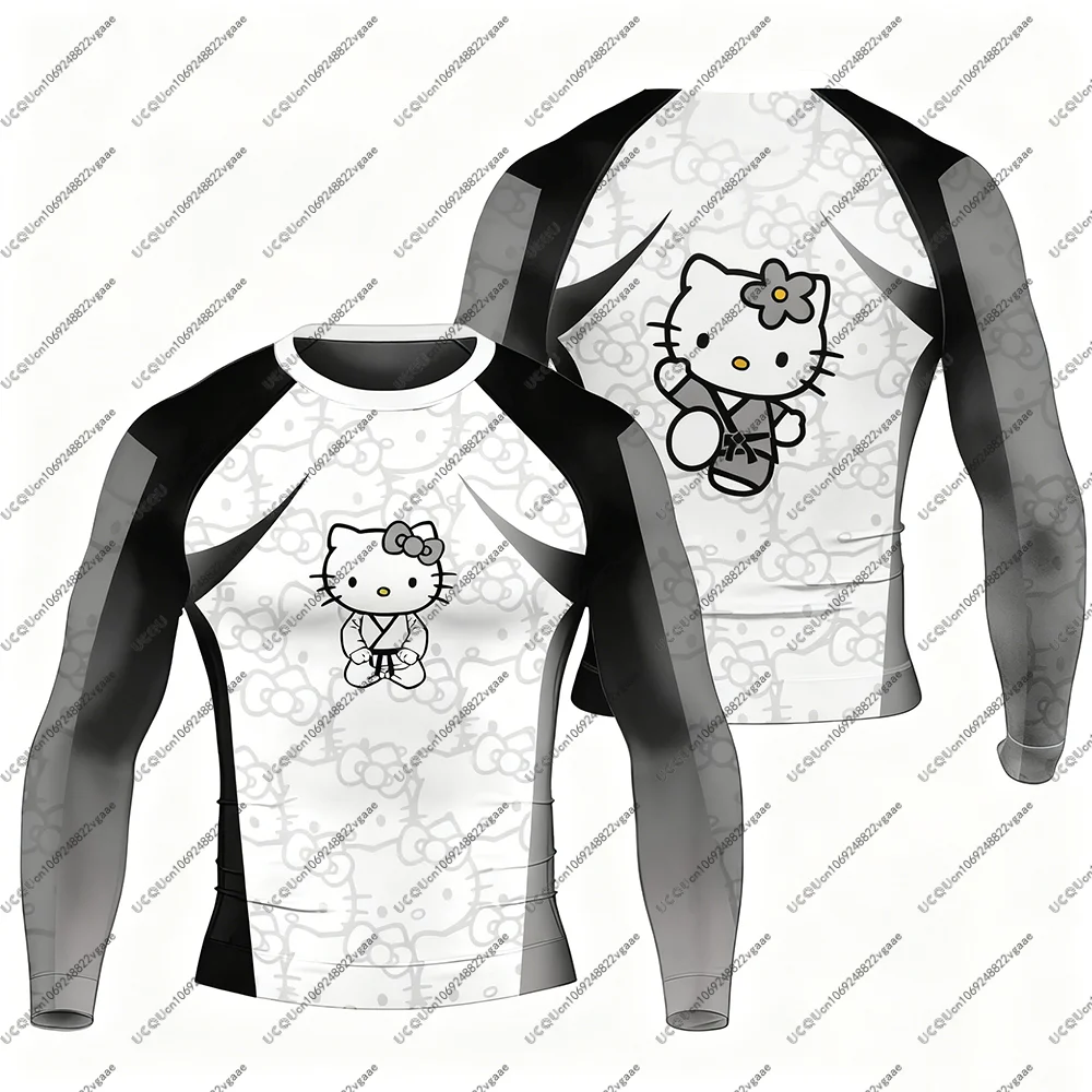 Novos homens crianças topo natal rash guard mangas compridas cosplay jiu-jitsu ginásio de fitness t camisa presente masculino casual esportes camiseta olá kitty