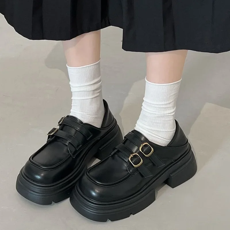Chunky Platform Mary Janes Shoes Women Patent Leather Gothic Lolita Pumps Woman 2024 New Black Thick Heels Cosplay Loafers Shoes image 3