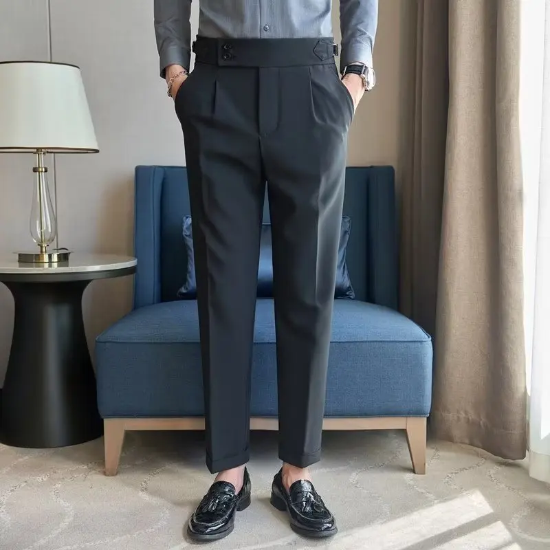 Men's High Waisted Elegant Suit Pants Korean Fashion British Style Business Casual Suit Pants Social Wedding Men's Clothing Y2k