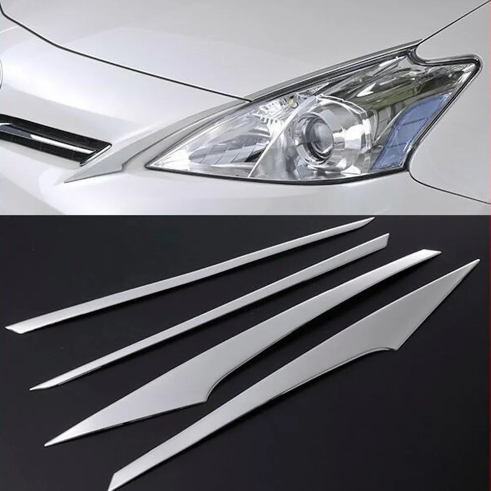 4pcs SUS304 Stainless Steel Head Lamp Side Trim Car Styling Accessories Cover  For Toyota Prius Alpha V ZVW40