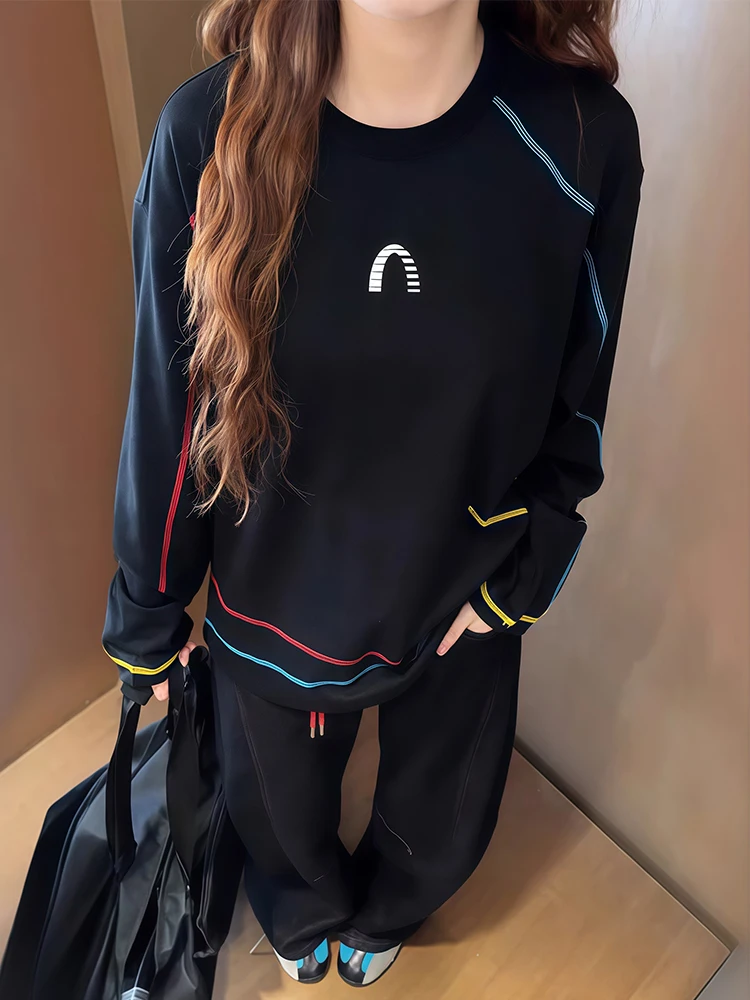 

Y2K Women Contrast Color Tshirt Korean High Street Fashion Pure Cotton Long Sleeve Round Neck Thin Versatile Top Autumn Basic