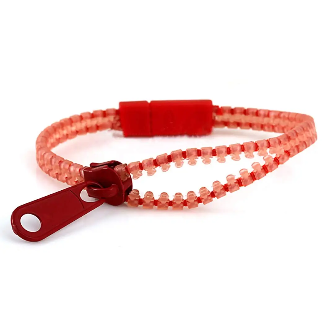 Children Kids Charm Zip Bracelet/Bangle Zipper Fluorescent Red