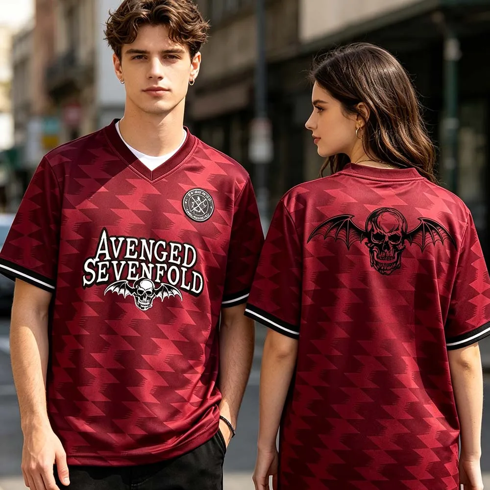 Avenged Sevenfold Football Tees V-neck Summer Short Sleeve Male T-shirt Jersey Streetwear Unisex Casual Fashion Print Merch Top