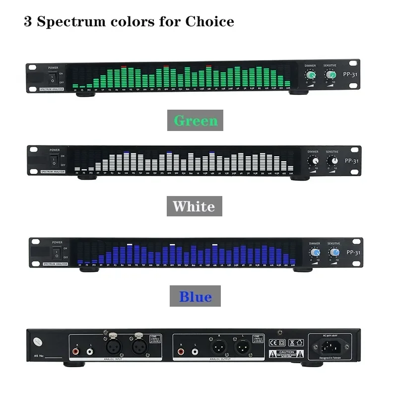 PP-31 Digital Audio Spectrum Analyzer Display 1U Music Spectrum VU Meter 31 Segments Blue/Green/White