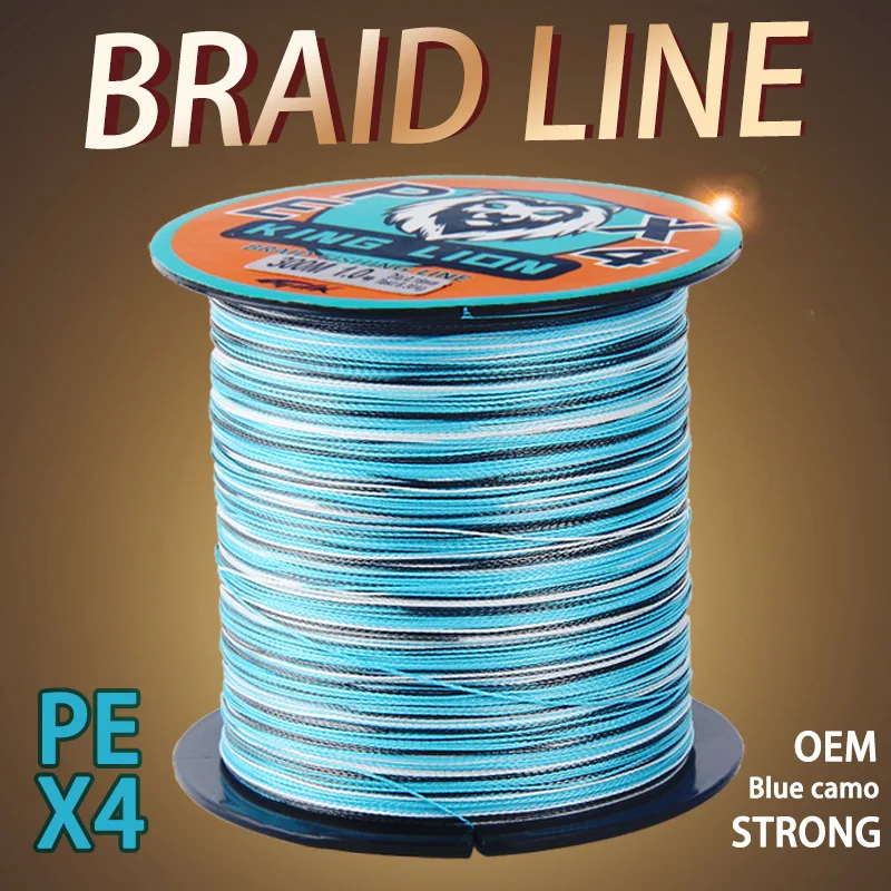 

4 Strands Blue Camo PE Line 100M 300M High Strength Anti-Winding Durable Braided Wire for Saltwater Freshwater Fishing