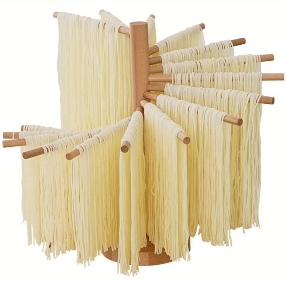 

Folding Wooden Pasta Drying Rack - 16 Poles for Hanging Fresh Pasta Easy To Store and Quick To Assemble Perfect for Kitchen Use.
