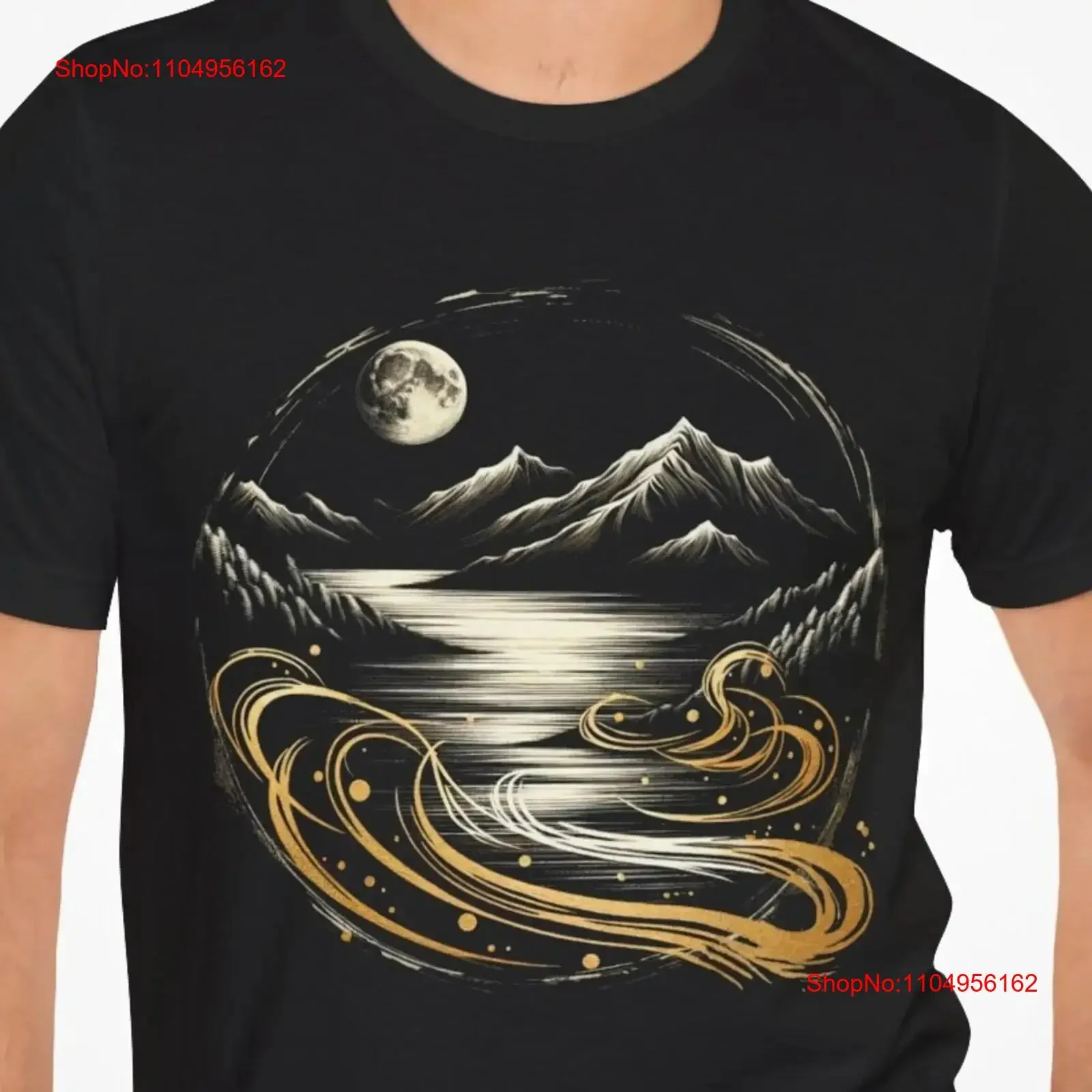 

Футболка Moonlit Mountains, японский иллюстратор, ночное небо, эстетичная одежда в полнолуние, минималистичный лунный пейзаж, Serene, винтажный