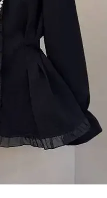 

Fashion Long-sleeved Shirt Women Autumn New Chic And Beautiful Lace Spell To Receive Waist Temperament V-neck Blouse Ladies Top