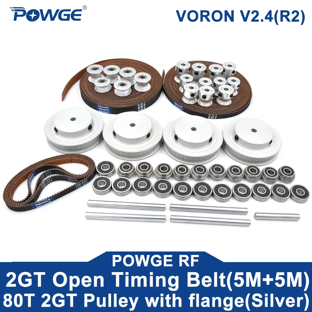 Powge Voron 2.4 Conjunto Gt2 Ll2gt rf Correia Dentada Aberto 2gt 16t 80t 188-2gt 20t Dente Polia Rolamento do Eixo 625 F695 2rs Partes em Movimento