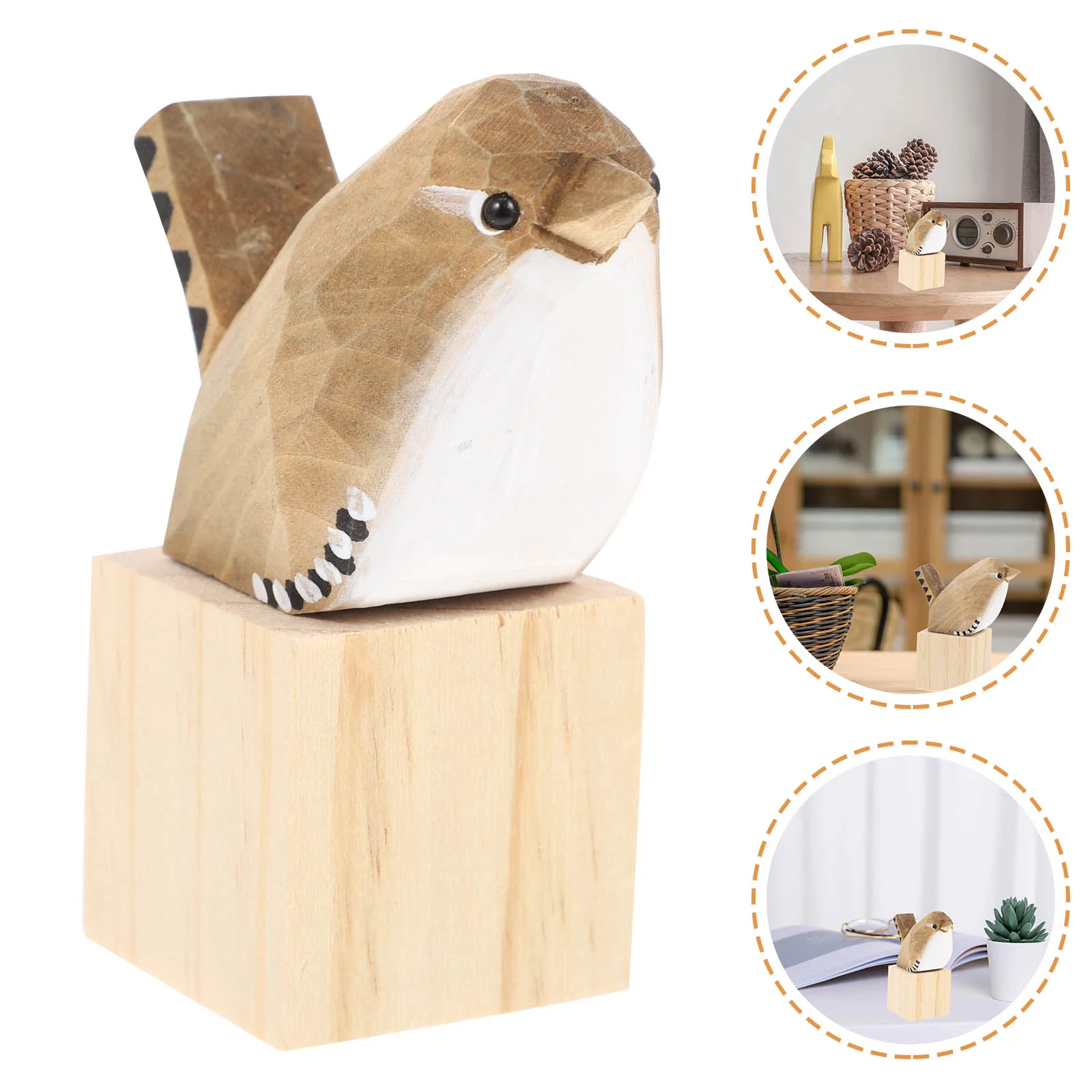 

Bird Statue Fat Ornament Decor Simulation Adornment Household Light Decorations for Home White Wooden Model