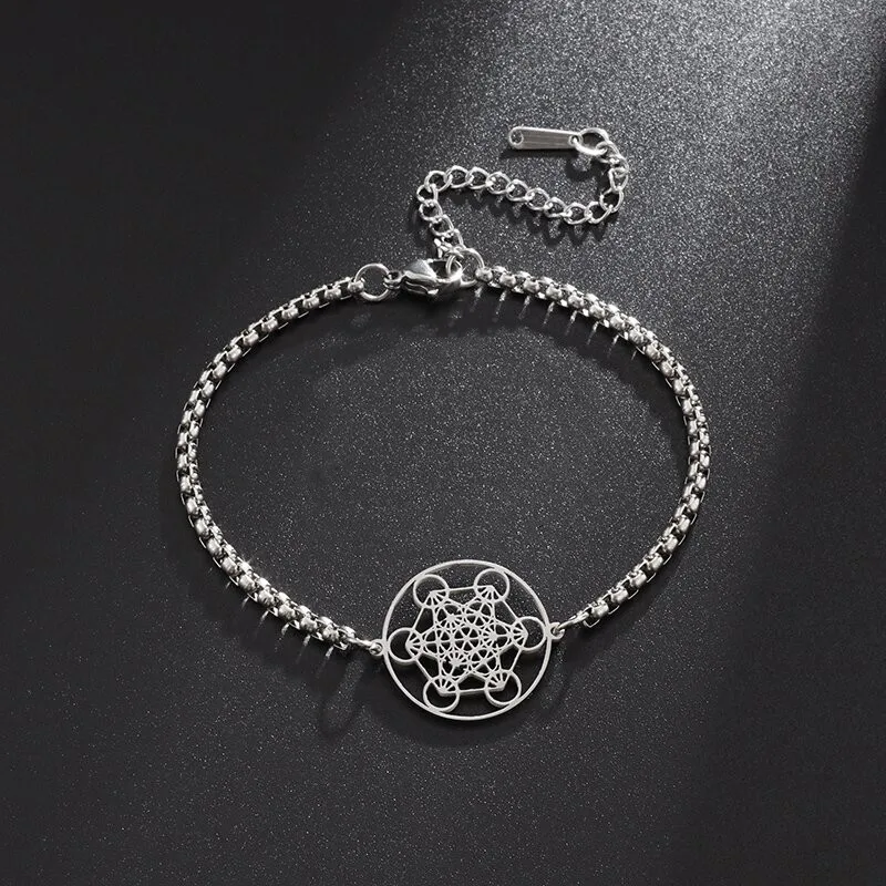 Exquisite Stainless Steel Angel Seal Archangel Metatron Cube Bracelet for Men Women Solomon Box Chain Bracelet Jewelry Gift