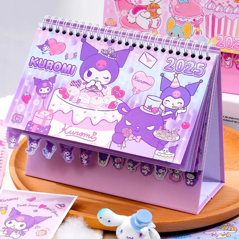 

New 2025 Kawaii Kuromi Calendar cute Hello kitty Desk Calendar My melody Desktop Ornaments Cinnamoroll Check-in Calendar Gifts