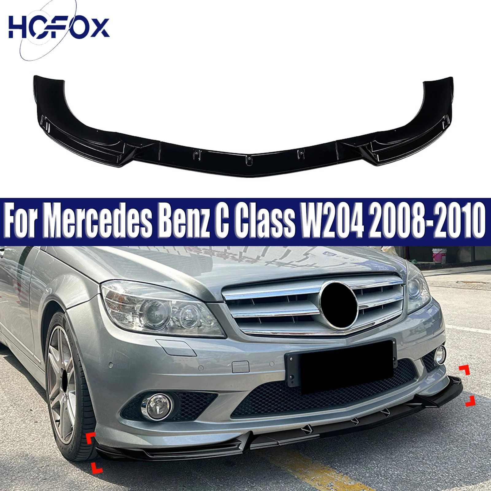 

For Mercedes Benz C Class W204 2008-2010 Car Front Bumper Lip Splitter Diffuser Body Kit Spoiler Bumper Guard Protector Gloss Bl