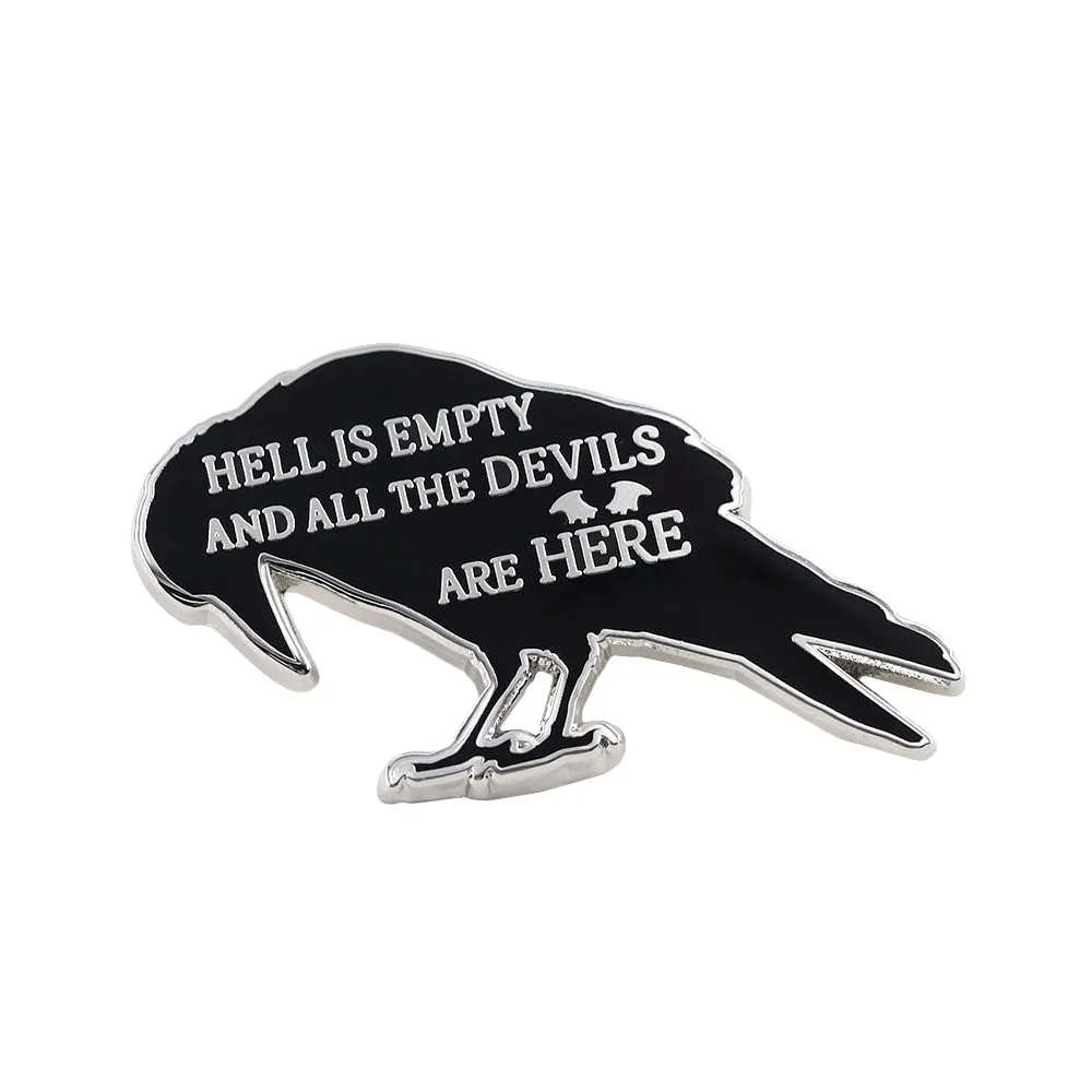 Raben-Silhouette Emaille-Pin „Der Himmel ist leer und alle Teufel sind hier“ Zitat Anstecknadel Gotisches Raben-Abzeichen für Rucksack und Kleidung – Detail 5