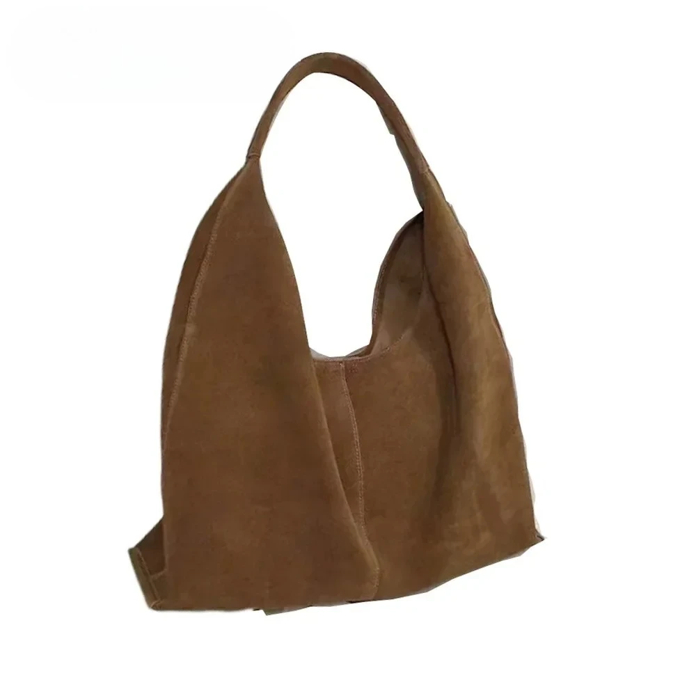 

Classic Large Capacity Winter First-class Nubuck Leather Travel Armpit Tote Grey Luxury Suede Cow Leather Women Handbag Big