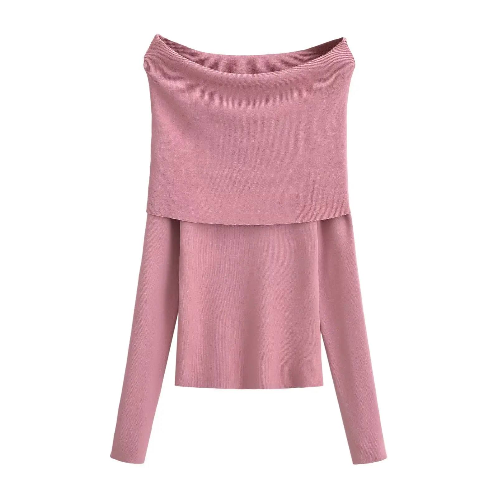 เสื้อไหมพรมแขนยาวเปิดไหล่ทรงเข้ารูปสำหรับผู้หญิง สไตล์วินเทจลำลอง ดีไซน์เปิดไหล่ข้างเดียว ให้ความรู้สึกอ่อนโยน