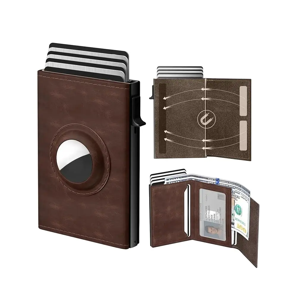 

Free ShippingMens Pop Up Wallet for AirTag: Premium Genuine Leather, RFID Blocking, Smart, Minimalist, 9-14 Card Capacity, ID Wi