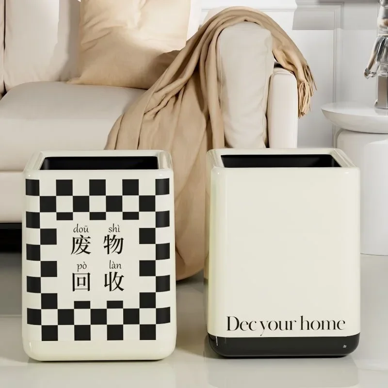 Trash Can Ins Style High-looking Trash Can Household Living Room Bedroom Kitchen Paper Basket Simple Bed and Breakfast Trash Can